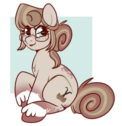 Size: 489x506 | Tagged: safe, artist:lulubell, derpibooru import, oc, oc:toasted almond vanilla, unofficial characters only, earth pony, pony, female, freckles, glasses, image, looking at you, mare, png, smiling, solo