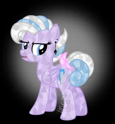 Size: 502x540 | Tagged: safe, artist:feather_bloom, derpibooru import, oc, oc:silver haze(kaitykat), crystal pony, pegasus, pony, bow, crystallized, displeased, ear piercing, earring, grumpy, image, jewelry, piercing, png, solo, tail, tail bow, the crystal empire 10th anniversary