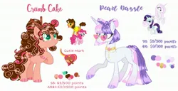 Size: 2983x1528 | Tagged: safe, artist:mint-light, artist:vernorexia, derpibooru import, fleur-de-lis, rarity, oc, unofficial characters only, earth pony, pony, unicorn, accessories, adoptable, adoptable open, base used, cake, choker, cinnamon, color palette, colored hooves, curly hair, cutie mark, eyeshadow, female, fleurity, food, for sale, freckles, fusion, glasses, hair accessory, hair bun, heart shaped glasses, image, jewelry, jpeg, lesbian, long mane, makeup, multicolored mane, necklace, next generation, parent:cheese sandwich, parent:fleur-de-lis, parent:pinkie pie, parent:rarity, shipping, simple background, sunglasses, tall, white background