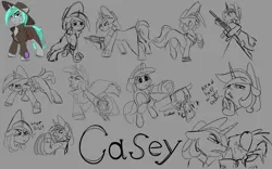 Size: 1920x1200 | Tagged: safe, artist:brainiac, derpibooru import, oc, oc:casey, unofficial characters only, pony, unicorn, fallout equestria, character study, cowboy hat, fallout equestria:all things unequal (pathfinder), female, hat, horn, image, mare, png, reference sheet, sketch, solo, unicorn oc