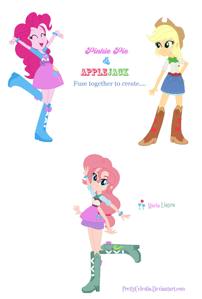 Size: 842x1246 | Tagged: safe, artist:prettycelestia, applejack, pinkie pie, boots, bow, bracelet, double skirt, fusion, high heel boots, image, jewelry, png, shoes