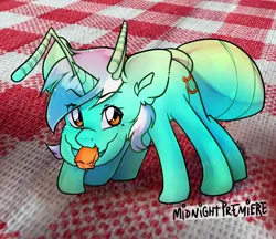 Size: 2000x1724 | Tagged: safe, artist:midnightpremiere, derpibooru import, lyra heartstrings, ant, ant pony, bug pony, insect, original species, pony, antified, female, food, image, insectified, lyrant, mare, png, signature, solo, species swap