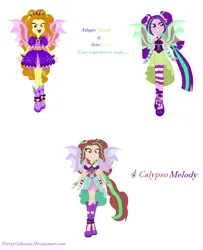 Size: 1136x1400 | Tagged: safe, artist:prettycelestia, derpibooru import, adagio dazzle, aria blaze, siren, boots, clothes, double skirt, fusion, gem, high heel boots, image, multiple arms, png, ponied up, shoes, siren gem, sirenified, species swap
