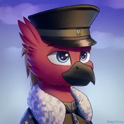 Size: 2000x2000 | Tagged: safe, artist:adagiostring, derpibooru import, oc, gryphon, bust, clothes, commission, commission open, griffon oc, headshot commission, image, male, military, military uniform, my little pony, png, portrait, solo, uniform