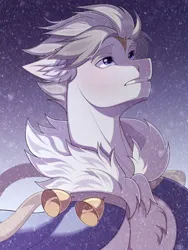 Size: 2500x3333 | Tagged: safe, artist:shchavel, derpibooru import, oc, earth pony, pony, bust, image, png, portrait, simple background, snow, snowfall, solo