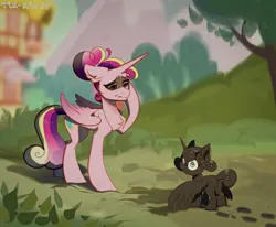 Size: 1964x1622 | Tagged: safe, artist:rrd-artist, derpibooru import, princess cadance, princess flurry heart, ponified, alicorn, pony, butt, covered in mud, cute, dirt, dirty, duo, flurrybutt, image, meme, mud, muddy, oh no, png, ponified meme, russian meme, slim, this will end in bath