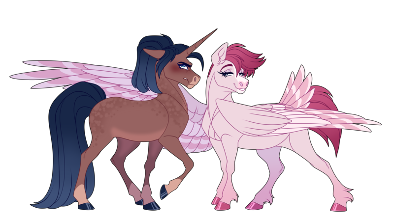 Size: 2500x1400 | Tagged: safe, artist:uunicornicc, derpibooru import, oc, unofficial characters only, pegasus, pony, unicorn, duo, image, png, simple background, transparent background