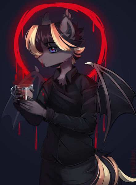 Size: 1280x1740 | Tagged: safe, artist:astralblues, derpibooru import, oc, unofficial characters only, bat pony, bat pony oc, bat wings, blood, image, jpeg, nosebleed, solo, wings