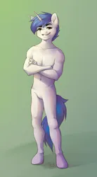 Size: 1100x2000 | Tagged: safe, artist:spirit-dude, derpibooru import, oc, oc:shifting gear, anthro, pony, unicorn, casual nudity, featureless crotch, image, not shining armor, nudity, png, solo