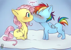 Size: 2039x1446 | Tagged: suggestive, artist:natt333, derpibooru import, fluttershy, rainbow dash, pegasus, pony, blushing, eyes closed, female, filly, foal, image, kissing, png