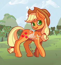 Size: 500x535 | Tagged: safe, artist:lechu-zaz, derpibooru import, applejack, earth pony, pony, apple, food, image, jpeg, solo, sweet apple acres