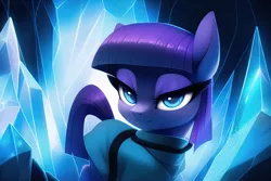 Size: 3072x2048 | Tagged: safe, derpibooru import, machine learning generated, novelai, maud pie, earth pony, cave, clothes, crystal, derpibooru exclusive, expressionless face, image, looking at you, png, robe, solo, walking