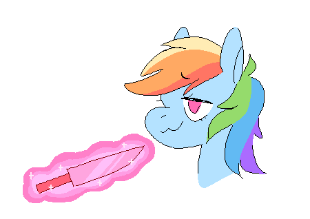 Size: 450x318 | Tagged: safe, artist:horsepaws, derpibooru import, rainbow dash, pegasus, pony, faic, image, knife, knife cat, meme, png, ponified meme, smug, smugdash, solo