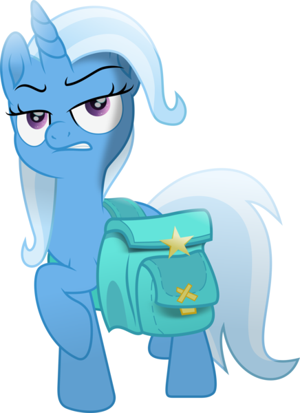 Size: 3555x4887 | Tagged: safe, artist:lincolnbrewsterfan, derpibooru import, trixie, pony, unicorn, my little pony: the movie, rainbow roadtrip, student counsel, .svg available, angry, bag, female, gritted teeth, highlights, image, inkscape, looking at you, mare, movie accurate, png, purple eyes, raised eyebrow, raised hoof, saddle bag, sassy, serious, serious face, simple background, smug, sneer, solo, stars, teeth, transparent background, trotting, vector