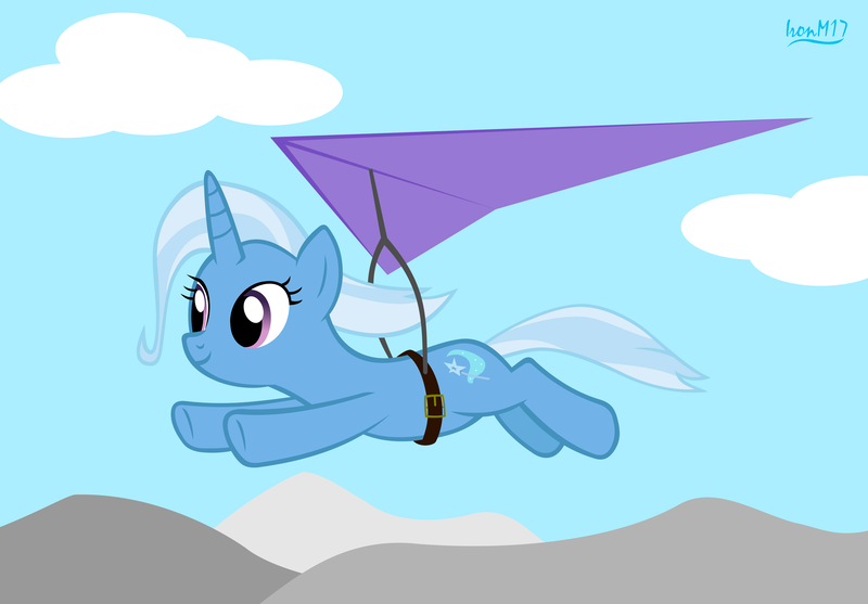 Size: 4478x3118 | Tagged: safe, artist:ironm17, derpibooru import, trixie, pony, unicorn, female, hang glider, hang gliding, high res, image, mare, png, smiling, solo