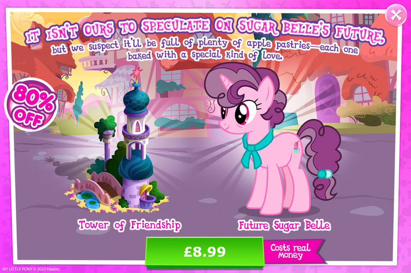 Size: 1958x1301 | Tagged: safe, derpibooru import, official, sugar belle, pony, unicorn, advertisement, bridge, bush, costs real money, english, female, gameloft, horn, image, jpeg, mare, numbers, older, older sugar belle, sale, solo, solo focus, text, tower