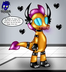 Size: 3840x4154 | Tagged: safe, artist:damlanil, derpibooru import, smolder, dragon, series:becoming drone, bdsm, bipedal, bondage, boots, bound wings, close-up, clothes, collar, comic, cute, damlanil's lab, dragon wings, dragoness, encasement, female, gas mask, horns, image, laboratory, latex, latex boots, link in description, living latex, mask, mind control, png, restrained, rubber, rubber drone, rubber suit, shiny, shoes, show accurate, smolderbetes, solo, speech bubble, standing, text, transformation, vector, wings
