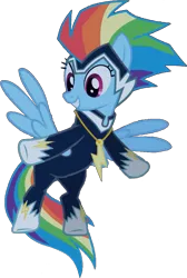 Size: 667x991 | Tagged: safe, artist:pascalmulokozi2, derpibooru import, edit, edited screencap, screencap, rainbow dash, zapp, pegasus, pony, power ponies (episode), background removed, female, flying, image, mare, not a vector, png, power ponies, simple background, solo, transparent background