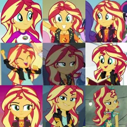 Size: 720x720 | Tagged: safe, artist:megalobronia, derpibooru import, edit, screencap, sunset shimmer, cheer you on, do it for the ponygram!, eqg summertime shorts, equestria girls, equestria girls series, festival filters, friendship games, get the show on the road, legend of everfree, mirror magic, sunset's backstage pass!, spoiler:eqg series (season 2), spoiler:eqg specials, image, jpeg, music festival outfit