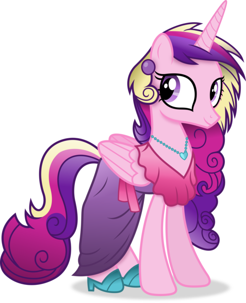 Size: 3418x4214 | Tagged: safe, artist:anime-equestria, derpibooru import, princess cadance, alicorn, pony, alternate hairstyle, clothes, dress, ear piercing, female, gameloft, high res, horn, image, jewelry, mare, necklace, piercing, png, shoes, simple background, smiling, solo, transparent background, vector, wings