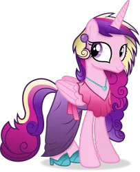 Size: 3418x4214 | Tagged: safe, artist:anime-equestria, derpibooru import, princess cadance, alicorn, pony, alternate hairstyle, clothes, dress, ear piercing, female, gameloft, high res, horn, image, jewelry, mare, necklace, piercing, png, shoes, simple background, smiling, solo, transparent background, vector, wings