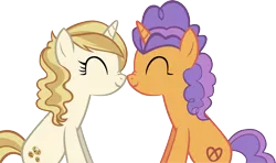 Size: 6228x3687 | Tagged: safe, artist:ironm17, derpibooru import, pretzel twist, sweet biscuit, pony, unicorn, absurd resolution, duo, eyes closed, female, image, mare, nuzzling, png, simple background, smiling, transparent background