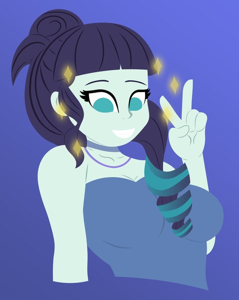 Size: 4189x5263 | Tagged: safe, artist:egor418, derpibooru import, coloratura, human, equestria girls, absurd resolution, blue background, bust, choker, clothes, female, gradient background, image, lineless, looking at you, no pupils, peace sign, png, simple background, smiling, smiling at you, solo, solo female