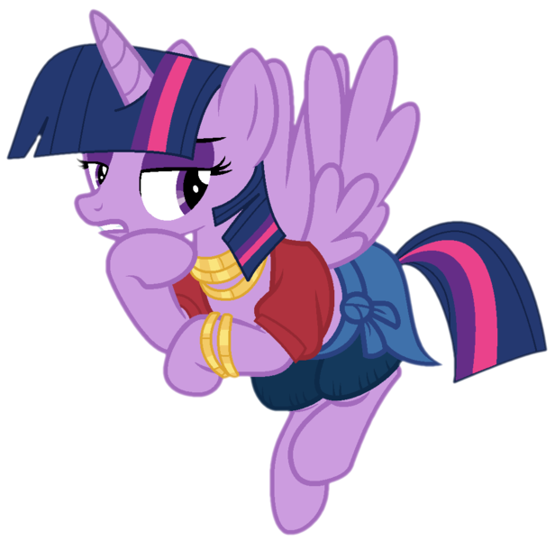 Size: 1072x1045 | Tagged: safe, artist:katnekobase, artist:twilyisbestpone, derpibooru import, twilight sparkle, twilight sparkle (alicorn), valley glamour, alicorn, pony, bracelet, clothes, derpibooru exclusive, eyeshadow, flying, frown, gold, hoof on chin, image, jewelry, lidded eyes, makeup, midriff, necklace, pegasus wings, png, shirt, shorts, simple background, solo, spread wings, transparent background, wings