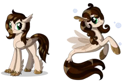 Size: 1280x827 | Tagged: safe, artist:sirzi, derpibooru import, oc, unofficial characters only, classical hippogriff, hippogriff, pony, seapony (g4), beak, brown mane, bubble, claws, clothes, female, fin wings, fins, fish tail, flowing tail, folded wings, green eyes, image, looking at you, mare, png, see-through, simple background, smiling, solo, tail, transparent background, wings