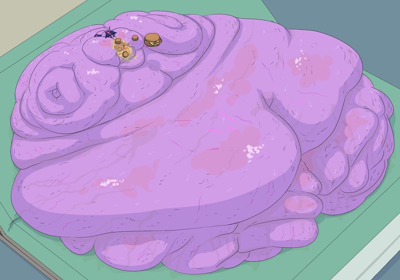 Size: 3184x2224 | Tagged: questionable, alternate version, artist:lupin quill, derpibooru import, twilight sparkle, alicorn, pony, bed, bedbound, belly, belly button, big belly, bingo wings, blob, blushing, burger, butt, cellulite, cheese, chubby cheeks, fat, fat fetish, female, fetish, flabby chest, food, hay burger, hospital, hospital bed, huge belly, huge butt, image, immobile, impossibly large belly, impossibly large butt, impossibly obese, ketchup, large butt, magic, messy eating, morbidly obese, multichin, obese, png, rolls of fat, sauce, slob, solo, solo female, stretchmarks, sweat, sweatdrop, twilard sparkle, twilight burgkle