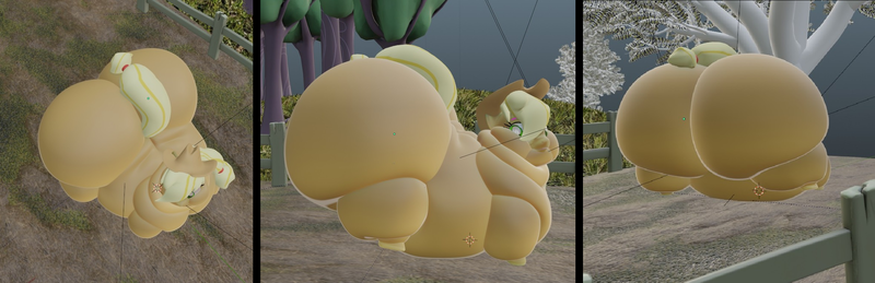 Size: 2352x760 | Tagged: suggestive, artist:jiant101, derpibooru import, applejack, earth pony, pony, 3d, applebutt, applefat, blender, butt, dirt road, fat, female, fence, hat, image, png, solo, solo female, wip