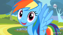 Size: 1280x720 | Tagged: safe, derpibooru import, rainbow dash, pegasus, pony, 2012, animated, artifact, female, happy, hot minute, hot topic, hub logo, hub network, image, interview, it came from youtube, link in description, logo, mare, nostalgia, smiling, text, the hub, video, webm, youtube, youtube link, youtube video