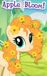 Size: 203x328 | Tagged: safe, derpibooru import, pear butter, earth pony, pony, cropped, english, female, flower, flower in hair, gameloft, image, mare, meme, png, solo, solo focus, text, wow! glimmer, wrong