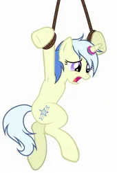 Size: 1535x2262 | Tagged: suggestive, artist:equestria secret guard, derpibooru import, oc, oc:twinblade, unofficial characters only, pony, unicorn, armpits, bondage, crying, female, frown, horn, horn ring, image, jewelry, jpeg, magic suppression, mare, open mouth, ring, rope, scared, sexy, simple background, solo, tail, tail ring, unicorn oc