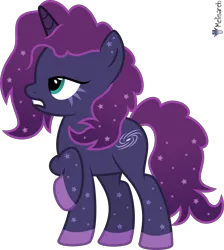 Size: 4000x4474 | Tagged: safe, artist:melisareb, derpibooru import, part of a set, pony, unicorn, .svg available, absurd resolution, crossover, female, galaxine, gradient mane, gradient tail, image, kleptocorns, lidded eyes, mare, png, raised hoof, simple background, solo, stars, tail, transparent background, vector