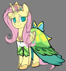 Size: 1758x1900 | Tagged: safe, artist:moonseeker, derpibooru import, fluttershy, alicorn, pony, alicornified, clothes, dress, female, fluttercorn, gray background, image, mare, png, race swap, simple background, sketch, solo