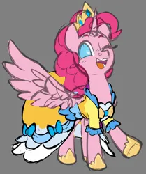Size: 1666x1992 | Tagged: safe, artist:moonseeker, derpibooru import, pinkie pie, alicorn, pony, alicornified, clothes, dress, female, gray background, image, mare, pinkiecorn, png, race swap, simple background, sketch, solo, xk-class end-of-the-world scenario
