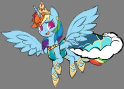 Size: 2620x1884 | Tagged: safe, artist:moonseeker, derpibooru import, rainbow dash, alicorn, pony, alicornified, clothes, crown, dress, female, gray background, image, jewelry, mare, png, race swap, rainbowcorn, regalia, simple background, sketch, solo