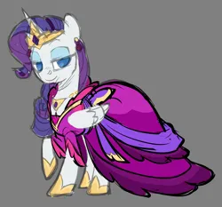 Size: 2006x1872 | Tagged: safe, artist:moonseeker, derpibooru import, rarity, alicorn, pony, alicornified, clothes, crown, dress, female, gray background, image, jewelry, mare, png, race swap, raricorn, regalia, simple background, sketch, solo