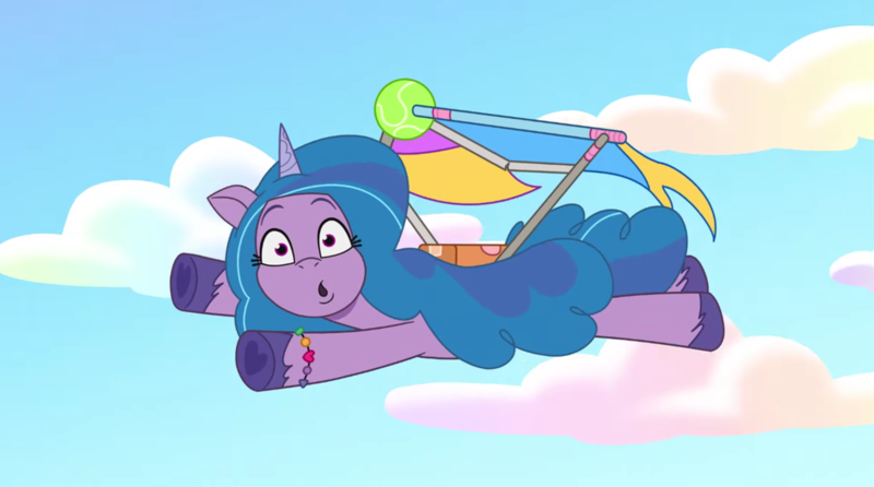 Size: 3300x1840 | Tagged: safe, derpibooru import, screencap, izzy moonbow, my little pony: tell your tale, spoiler:g5, spoiler:my little pony: tell your tale, g5, hang glider, image, png, solo, take flight in the marestream