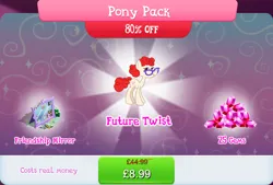 Size: 1268x856 | Tagged: safe, derpibooru import, official, twist, earth pony, pony, the last problem, bundle, bush, costs real money, english, female, flower, gameloft, gem, glasses, image, jpeg, mare, mirror, numbers, older, older twist, sale, solo, solo focus, text