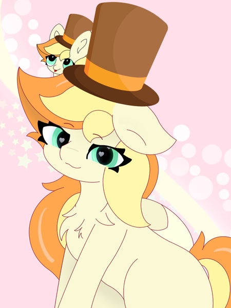 Size: 1080x1440 | Tagged: safe, artist:sodapop sprays, derpibooru import, oc, oc:sodapop sprays, pegasus, pony, bricc, chest fluff, female, floppy ears, happy, hat, image, looking at you, mare, png, simple background, top hat