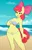 Size: 1000x1545 | Tagged: suggestive, artist:charliepop, artist:wolfcha, derpibooru import, apple bloom, anthro, earth pony, beach, belly button, bikini, blushing, bow, breasts, busty apple bloom, cleavage, clothes, female, grope, hair bow, hand on breast, hips, image, jpeg, lidded eyes, ocean, older, older apple bloom, open mouth, outdoors, self grope, socks, solo, solo female, swimsuit, thigh highs, trash, two-piece swimsuit, water