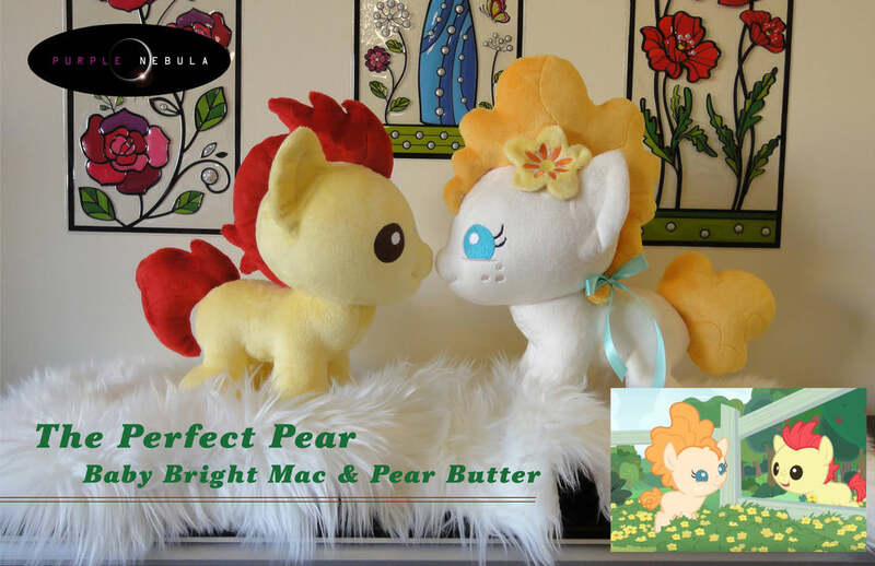 Size: 1111x719 | Tagged: safe, artist:purplenebulastudios, derpibooru import, screencap, bright mac, pear butter, earth pony, pony, the perfect pear, baby, baby pony, female, image, irl, jpeg, male, mare, photo, piny, plushie, stallion