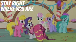 Size: 1920x1080 | Tagged: safe, derpibooru import, edit, edited screencap, editor:quoterific, screencap, cherry berry, cloud kicker, rarity, spring melody, sprinkle medley, twinkleshine, a bird in the hoof, clothes, dress, gala dress, image, png