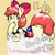 Size: 500x500 | Tagged: suggestive, artist:wonton soup, derpibooru import, apple bloom, earth pony, pony, birthday cake, blushing, cake, clothes, female, filly, foal, food, happy birthday, hoof licking, image, japanese, jpeg, licking, looking at you, moon runes, one-piece swimsuit, swimsuit, text, tongue out