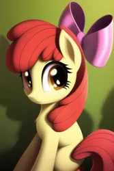 Size: 512x768 | Tagged: safe, derpibooru import, machine learning generated, novelai, apple bloom, earth pony, pony, apple bloom's bow, bow, error, female, filly, foal, hair bow, image, looking at you, orange eyes, png, sitting, smiling, smiling at you, solo
