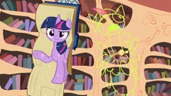 Size: 864x486 | Tagged: safe, derpibooru import, twilight sparkle, twilight sparkle (alicorn), alicorn, pony, testing testing 1-2-3, book, character swap, drawing, female, image, library, mare, png