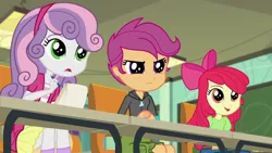 Size: 1920x1080 | Tagged: safe, derpibooru import, screencap, apple bloom, scootaloo, sweetie belle, human, equestria girls, equestria girls series, happily ever after party, cutie mark crusaders, humanized, image, jpeg, trio