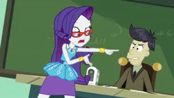 Size: 1920x1080 | Tagged: safe, derpibooru import, screencap, cranky doodle donkey, rarity, human, equestria girls, equestria girls series, happily ever after party, glasses, humanized, image, jpeg, projector, rarity peplum dress, rarity's glasses